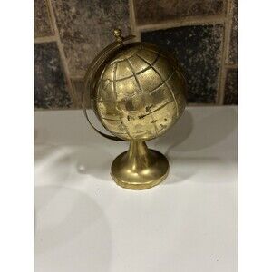 Vintage 1970s Solid Brass Mini Desktop 360 Rotating Earth Globe Decor.
